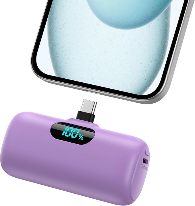 Mini Portable Charger USB C Power Bank,Upgraded 5000mAh PD Fast Charging Battery Pack Built-in USB-C Connector Travel Essential for iPhone17/17Pro/17Pro Max/Air/16 Plus/16Pro Max/15 Series,Android etc by HETP