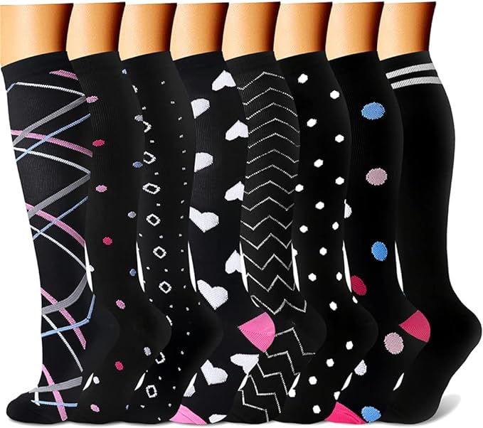 CHARMKING Compression Socks for Women & Men Circulation (8 Pairs) 15-20 mmHg Best Calf Socks Support for Athletic Cycling by CHARMKING