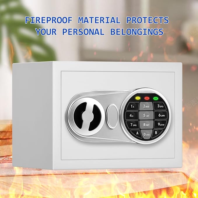 Safe Box with Sensor Light, Security Safe with Digital Keypad Money Safe Steel Construction Hidden with Lock，Small Safe, Wall or Cabinet Anchoring Design(White) - Image 2