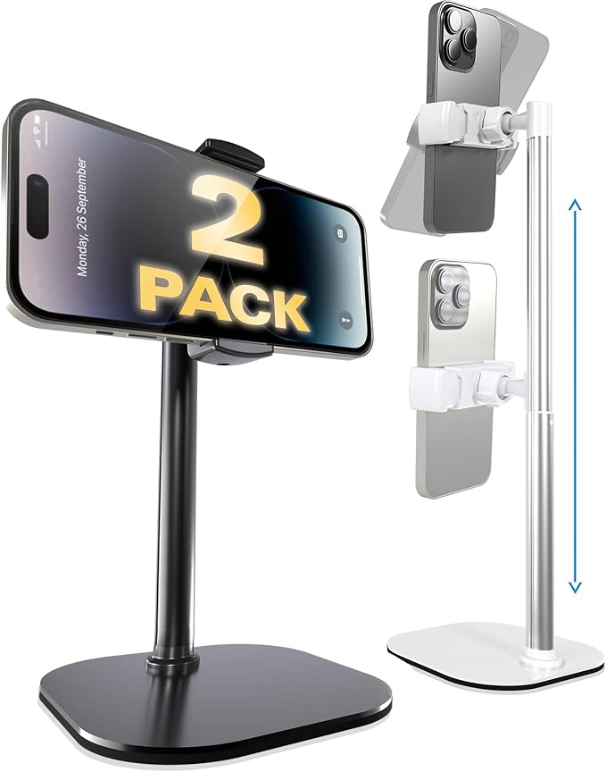 COOPER ChatStand Sturdy Cell Phone Holder, iPhone Stand for Desk, Recording | 9-13" Adjustable, Weighted Metal Base, Tabletop Tripod, for Filming, Video Calls, FaceTime; fits all iPhone, Samsung, Android by CooperCases