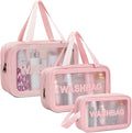 DAPOWER Travel Toiletry Bag for Women, Matte Translucent Shower Bag with Handy Handle, Makeup Cosmetic Organizer Bag for Travel Toiletries Accessories (Pink) by DAPOWER
