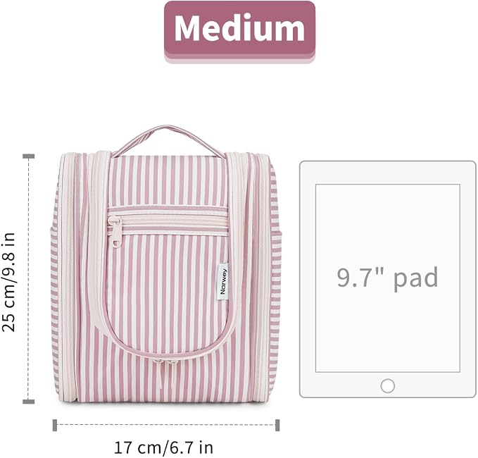 Narwey Small Striped Hanging Travel Toiletry Bag for Women, Travel Bag for Toiletries, Makeup Bag Organizer Cosmetic Bags Make Up Bags for Women (Dusty Rose Stripe) - Image 7