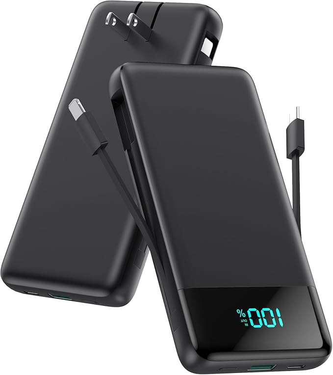 Portable Charger for iPhone with Built-in Cables and Wall Plug,Upgraded 13800mAh Fast Charging USB C Power Bank,4 Outputs Slim Travel Essential Battery Pack for iPhone 17/16/15/14/13,Galaxy,Android by FOCHEW