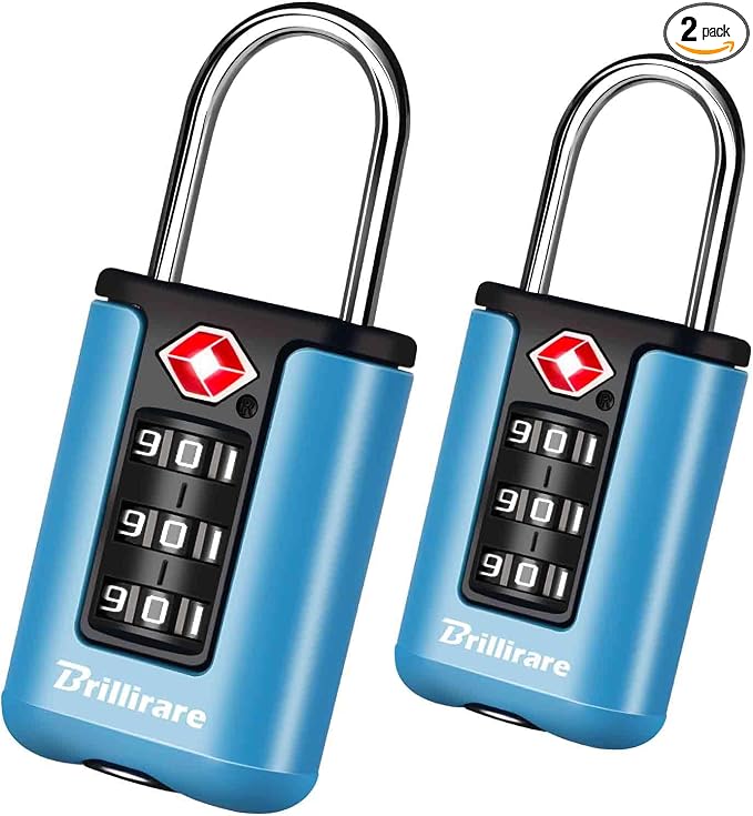 2 Pack TSA Approved Luggage Locks, Combination Travel Padlock, 3-Digit Waterproof Lock, TSA Accepted Outdoor Keyless Resettable Lock for Lockers, Bags, Backpack, Gym, Gate-Blue by Brillirare