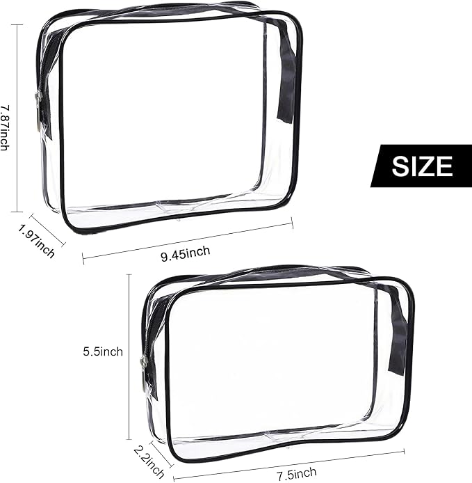 Clear Toiletry Bag Quart Size Bag Travel Makeup Cosmetic Bag PVC Toiletries Cosmetic Pouch for Women Men 3PCS (2M+2S) - Image 2