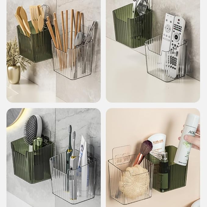2 Pack Storage Organizer Bins, Wall Mount Organizer Clear Plastic Cabinet Containers Makeup Organizer for Fridge Wall Kitchen Bathroom Countertops Pantry - Image 7