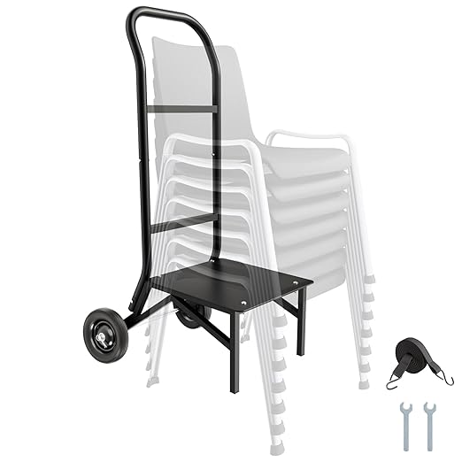 VEVOR Folding Chair Rack, 150 LBS Capacity, Heavy-Duty Chair Cart for Stacking 10 Chairs, Multi-Function Metal Chair Storage Dolly with Rubber Wheels, Push-Style Chair Holder, Matte Black by VEVOR