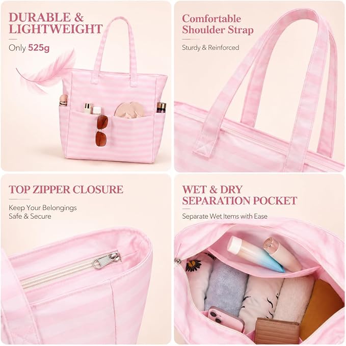LEDAOU Large Beach Bag for Women, Waterproof Sandproof Tote Bag with Zipper | 36L Pool and Swim bag with Zipper, Wet/Dry pocket and 7 Pockets for Beach Days, Cruises, Vacations and Family travel - Image 5