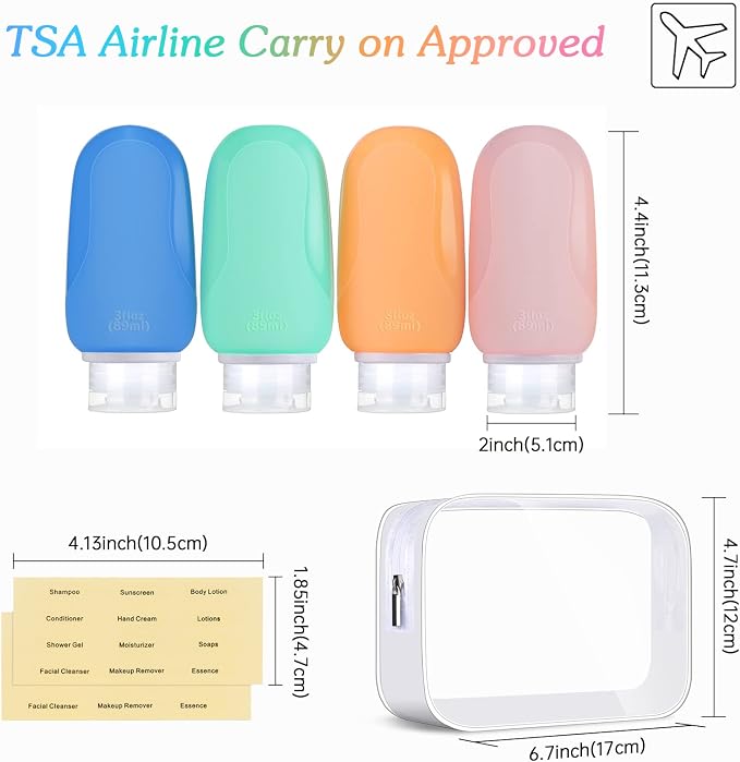 Morfone Travel Bottles 4Pack Leak Proof Silicone, Refillable for Toiletries | BPA-free & odorless | Wide mouth for easy filling | For shampoo, lotion & more | Cruise & flight essential - Image 2