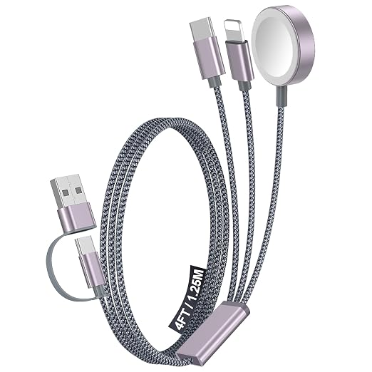 1Pack Travel Essentials for Apple Watch Charger,3-in-2 Multi Charging Cable | Cruise Vacation Camping Essentials for iPhone Charger,Type C/Lightning for iWatch,iPhone 17-12,Xbox Series X&S-4FT Gray by Accessoriesforphoneandelectricproducts