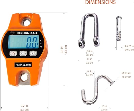 Digital Hanging Scale 660 LB 300 KG - Professional Heavy Duty Waterproof Fish Scale - Portable Durable Crane Scale for Luggage Weight Suitcase Hunting Farm Bike Bow Fish Weight Fishing Scale - Image 8