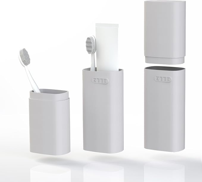 HyJeryty Ventilated Compact Grey Toothbrush Travel Case, Portable Toothbrush & Toothpaste Holder Cover Organizer Container with Mouthwash Cup for School, Camping, Business Trip, Bathroom Storage by HyJeryty