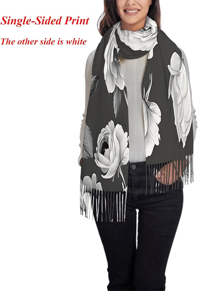 IBILIU Oversize Scarf for Women Floral Flower Purple Prune Color Scarf Tassel Scarves Fall Winter Shawl Wraps - 77.6 x 28.3in - Image 2