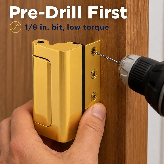 Prime-Line U 10826 Door Reinforcement Lock – Add Extra, High Security to your Home and Prevent Unauthorized Entry – 3” Stop, Aluminum Construction, Gold Anodized Finish (Single Pack) | 3 in. Stop, Solid Brass, High Security, Prevent Unauthorized Entry,... - Image 3
