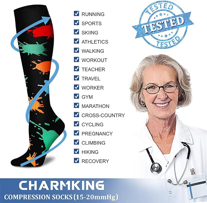 CHARMKING Compression Socks for Women & Men Circulation (8 Pairs) 15-20 mmHg Best Calf Socks Support for Athletic Cycling - Image 5