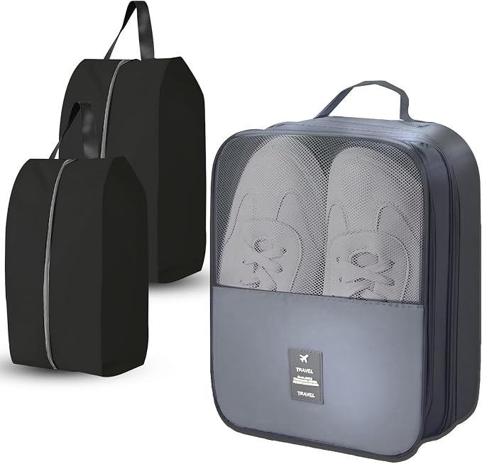 Shoe Bags for Travel Holds 3 Pair of Shoes, Shoe Storage Pouch with 2 Pack Portable Bags, Waterproof & Washable, Grey by UPRIMEASY