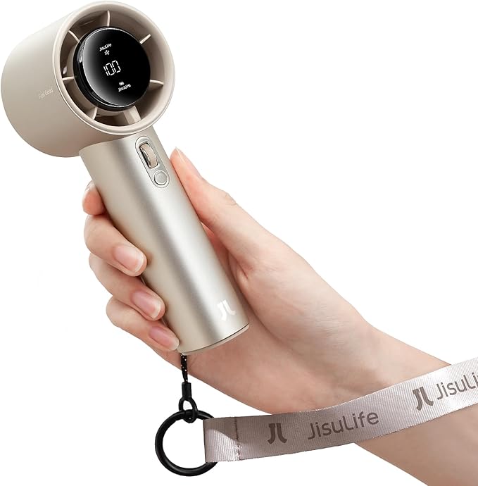 JISULIFE Handheld Fan Pro1S - Next-Gen Airflow: Up to 40H Runtime | Metal Body-Enduring Quality, 1-100 Speed Scroll Wheel, 5000mAh-Portable Fan for Travel, Gifts for Women Men(Amber Gold) by LivechillStaycool