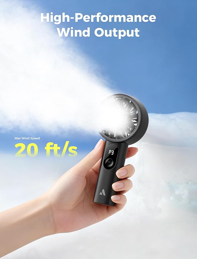 Aecooly Mighty Portable Fan, Powerful Handheld Fan, USB Rechargeable | [10H Max Cooling Time], Mini Personal Battery Powered, Pocket for Travel, Summer, Gifts for Women, Girls -Black - Image 3