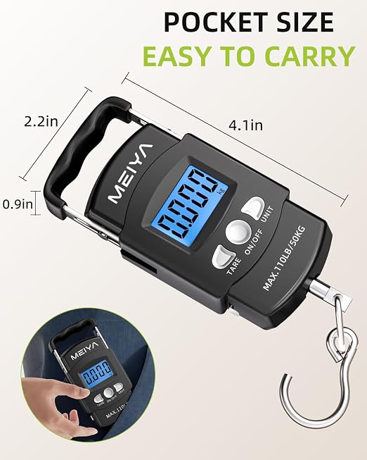 MEIYA Digital Fish Scale & Fishing Scale with Comfortable Handle - 110lb/50kg High-Accuracy Fishing Gear, Professional Fishing Gifts for Men, Comfort-Grip Hanging Scale for Large Fish, Luggage - Image 3