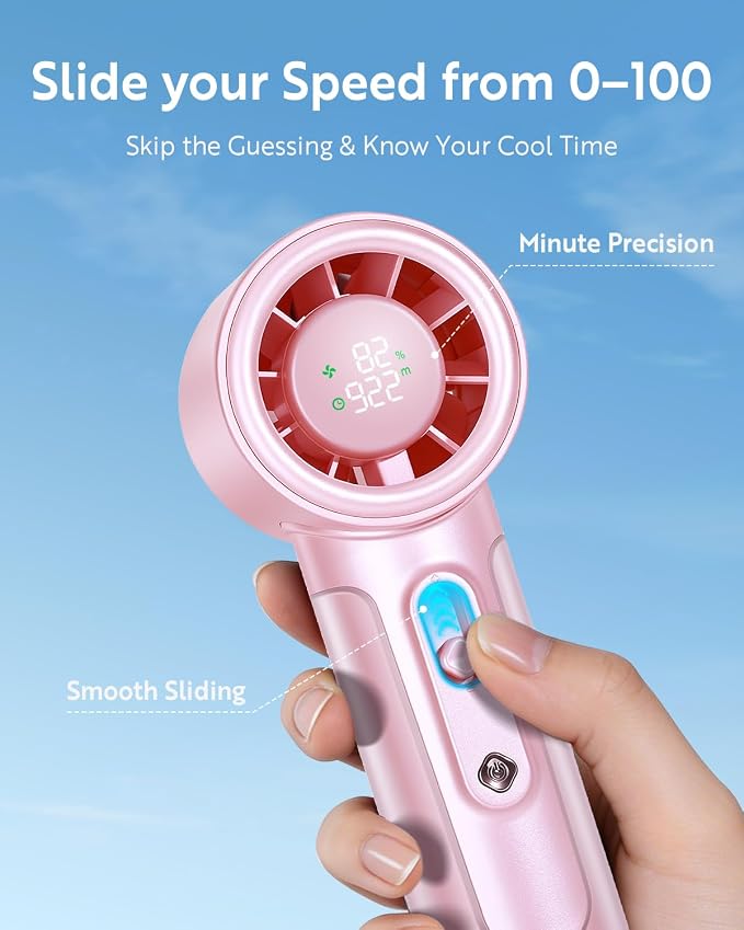 Handheld Portable Fan, 5000mAh Rechargeable Powerful Mini Fan | Up to 18 Hours Runtime, Smart LED Display, 0-100 Adjustable Speed, Pocket Turbo Personal Fan for Makeup, Travel, Outdoor - Image 3