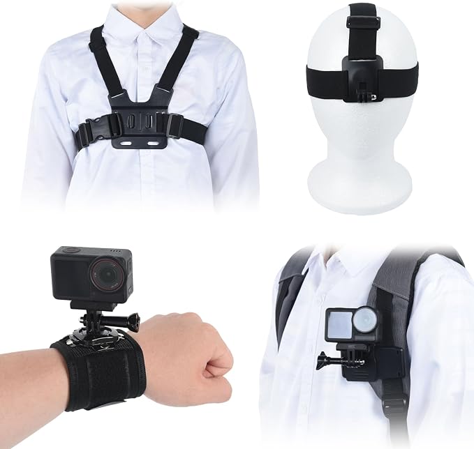 4 in 1 Action Camera Accessories for GoPro Hero 13/12/11/10/9/8/7/6 | Chest Mount Harness+Backpack Clip+360° Rotating Head Strap+Wrist Strap for DJI Osmo Action/Pocket 4/3/Insta360 X5/X4, TW06 by UTEBIT
