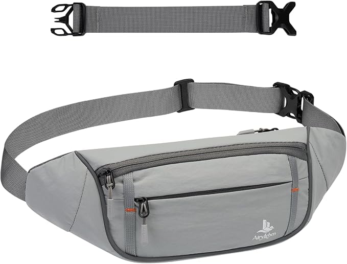 2.5L Fanny Pack for Women Men, RFID Blocking Crossbody Belt Bag, Gray | Lightweight Water-Resistant Fabric, Adjustable Belt, Breathable Back Padding, Waist Bag for Running Hiking Dog Walking by AiryLeben