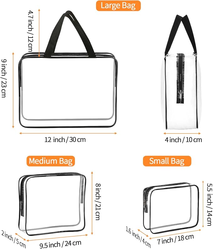 HAOGUAGUA 3 Pieces Large Clear Travel Bags for Toiletries, Waterproof Clear Plastic Cosmetic Makeup Bags, Transparent Packing Organizer Storage Bags (Black) - Image 3
