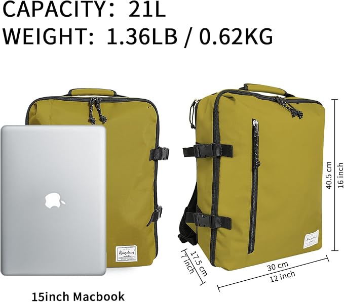 Travel Backpack 21L Minimalist Casual Small Carry-on Daypack 15-inch Laptop Notebook, Overnight Weekender Dark Yellow Mustard - Image 2
