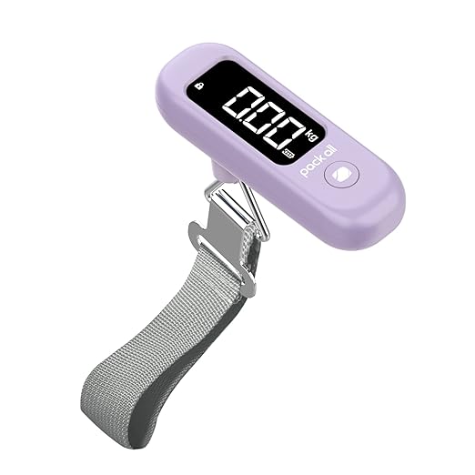 pack all Digital Luggage Scale for Travel, 110Lbs Capacity, 0.1Lb Precision | Handheld, Backlit LCD Display, Lb/Kg/Oz Conversion, Tare Function, Battery Included, Purple by packall
