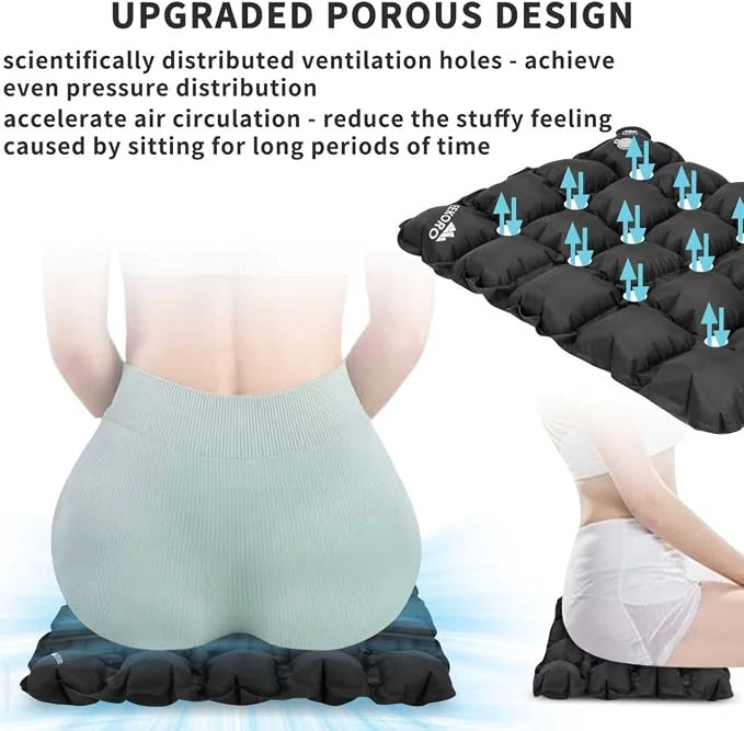 Inflatable Seat Cushion, Porous Design Sitting Pad, Air Seat Cushion, Portable Seat Cushions for Airplane Wheelchair Office Camping - Image 3