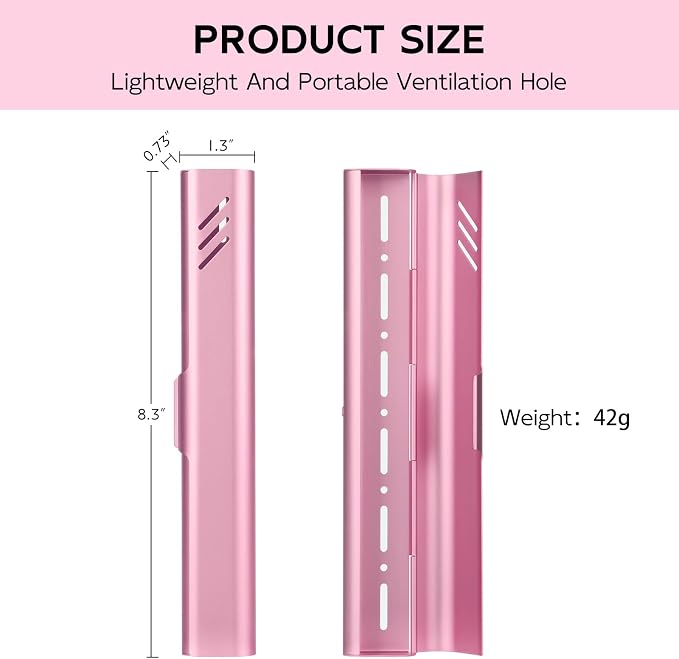 Travel Toothbrush Case, 2Pack Portable Toothbrush Holders, Durable Aluminum Toothbrush Storage Box, Small Breathable Manual Toothbrush Container for Traveling, Camping, Business Trip - Pink - Image 2