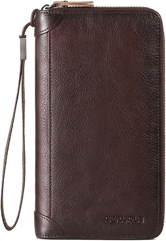 Card Bag Cowhide Wallet Men Coin Purse RFID Blocking Card Case Portable Card Holder Coin Bag Pouch with 12/20/30/45 Card Slots Coffee D by PORRASSO