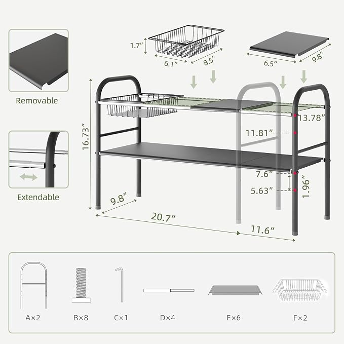 Under Sink Organizers and Storage,Expandable under cabinet organizer Shelf | 2 tier expandable shelf for kitchen,bathroom,6 Removable ABS Panels and 2 Baskets,Adjustable partition height,20.7-32.3" W - Image 3