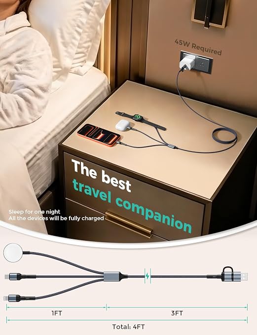 Travel Essentials for Apple Watch Charger,Cruise Vacation Camping Essentials,iPhone Charger,Multi Charging Cable,3 in 2 Charging Docks for iWatch Series 11-2/Ultra,iPhone 17-12,Car-Gunmetal - Image 6