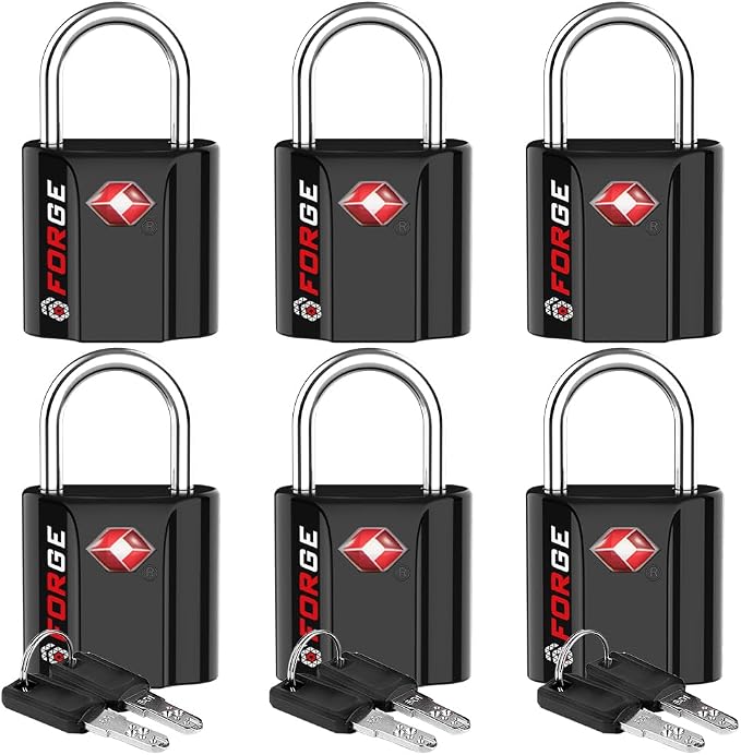 Forge Smal TSA Approved Luggage Locks: Ultra Secure dimple Key Locks with zinc Alloy Body, for Luggage, Travel Cases, Backpacks, Suitcase and More. Black 6PK. by Forge