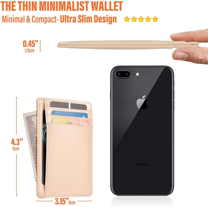 GH GOLD HORSE Slim RFID Blocking Card Holder Minimalist Leather Front Pocket Wallet for Women | Slim - Image 4