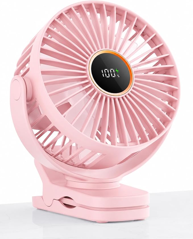 TUNISE Mini Clip on Fan, Battery Operated Desk Fan, Digital display，3 Speeds Adjustable, Bidirectional 360 ° Adjustable, Super Strong Wind, Portable Fan for Home, Office, Camping by TUNISE