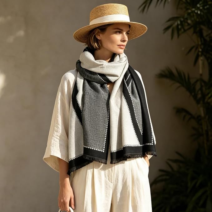 WaJuemy Winter Scarf for Women Dressy Evening Pashmina Shawl Wraps Open Front Poncho Blanket Fashion Travel Shawls Cape Wrap - Image 3