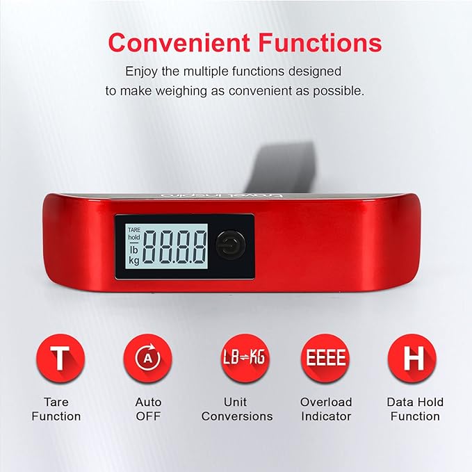 travel inspira Luggage Scale, Portable Digital Hanging Baggage Scale for Travel, Suitcase Weight Scale with Rubber Paint, 110 Pounds, Battery Included - Image 2