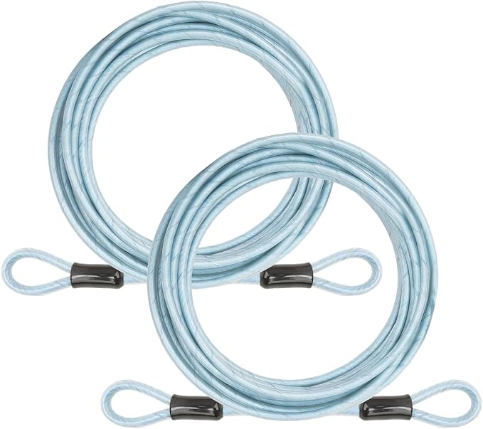 5mm Security Cable Lock with High Reflective Threads, Flexible Steel Safety Cable for Bicycle Motorcycle Luggage, 4FT 7FT 10FT 15FT Double Loop Design (Light Blue, 2pack-15FT) by J-TECHDYNAMICS