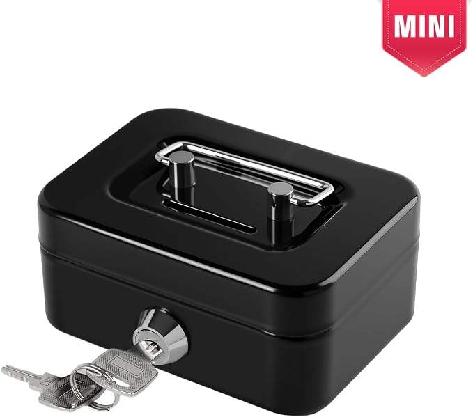 Cash Box with Lock Small Cute Lock Box with Money Slot Mini Portable Casino Safe Coin Box 4.5"x3.4"x2.4" Black - Image 9