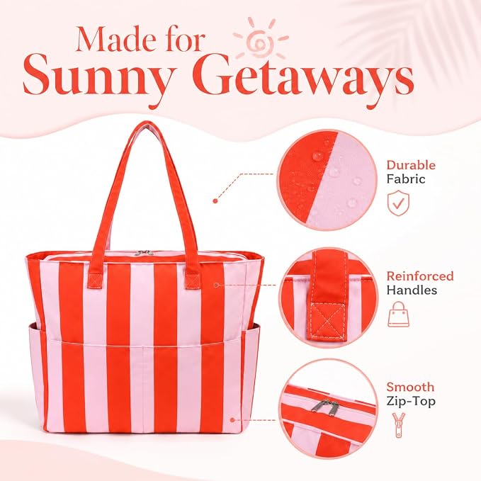 LEDAOU Beach Bag Waterproof Sandproof Women Beach Tote Pool Bag with Zipper for Swim Gym Grocery Travel with Wet Pocket | Sandproof - Image 9