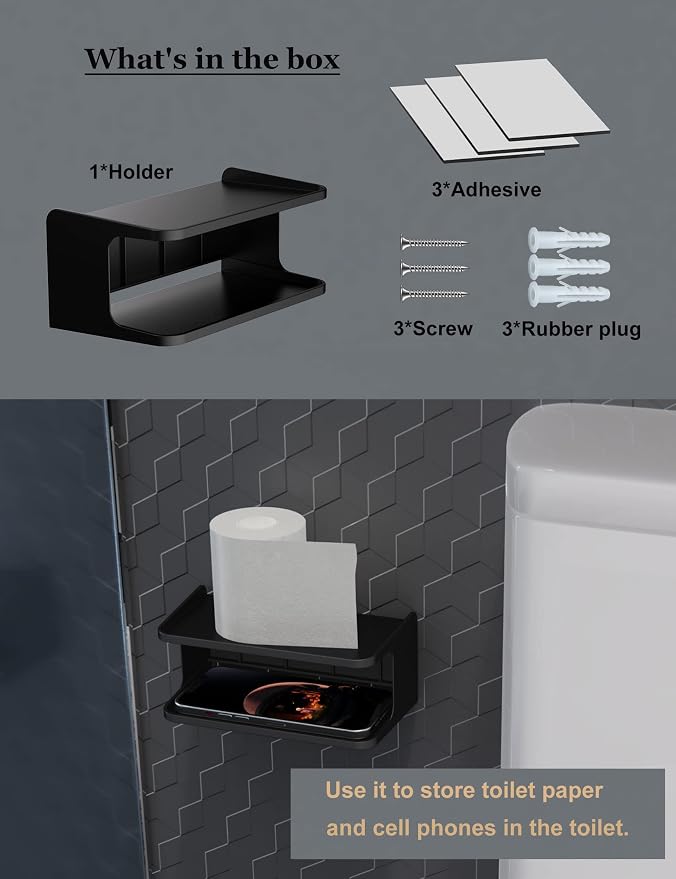 Bedside Wall Shelf Organizer, Small Bedside Shelf, (Black) | Wall Mount for Bed, Stick on Wall Shelf, Double Tray Holder for Storing Cellphone, Glasses, Keys, Camera , Alarm Clock - Image 7