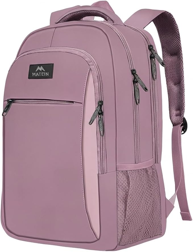 MATEIN Dark Purple Personal Item Backpack, Underseat 15.6 Inch Laptop Bag | Water Resistant Sturdy, Slim Daypack for College, Luggage Strap, Anti Theft, Gifts for Women, Dark Purple - Image 2