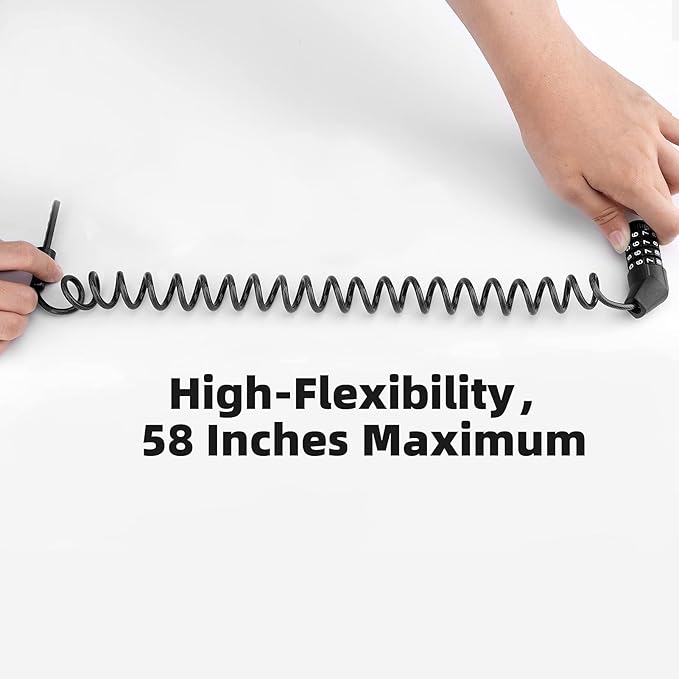 ROCKBROS Motorcycle Helmet Lock Combination 4 Digit Lightweight Cable | 0.18" Thick Anti-Cut Steel, Extends to 60", 100g Ultra-Light, PVC Coating Scratch-Free, for Helmet/Wheel/Stroller/Luggage - Image 3