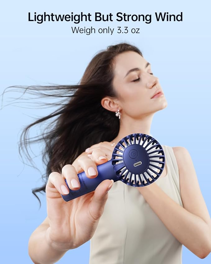 SWEETFULL Mini Portable Fan - Small Handheld Fan, 3 Speeds Personal Hand Gifts for Travel Essentials, Lash, Makeup, Eyelash, Kids, Girls, Women - USB, Cute Design Blue - Image 5