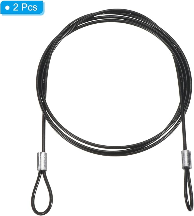 PATIKIL 3.3Ft Safety Cable Lock, 2 Pack Stainless Steel 2mm Dia Security Wire Rope with Double Loop for Stage Lighting Luggage Lock Black - Image 3