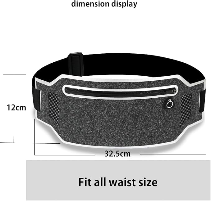 Running belt,Slim Running Waist Fanny Pack Runner Exercise Phone Belt Hip Pouch Bag for Women Men iphone Samsung (Black Grey) - Image 4