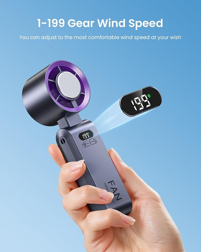 Handheld Portable Turbo Fan with Ice Cooler, Speed (1-199) Rechargeable Personal Fan[20000 RPM] Small Pocket Fans for Travel/Outdoor/Home/Office, Purple - Image 3