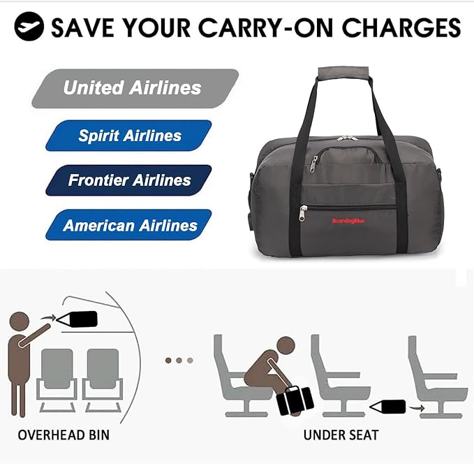 17x10x9 United Airline Personal Item Under Seat Duffel Bag With Free Pillow And USB Port (Grey) - Image 6